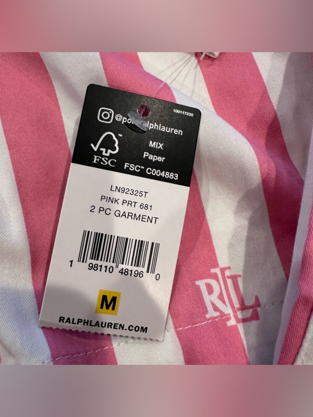 NWT Ralph Lauren Pink & White Striped 2 Piece Cotton Blend Pajama Set Size Med - Picture 3 of 12